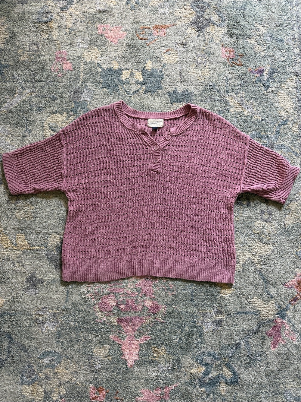 Universal Thread Mauve Knit Henley Short-Sleeve Sweater